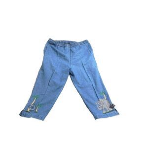 New‎ Direction Jeans Womens Large (34x20.3) Blue Capri Crop Denim Elephant Tree